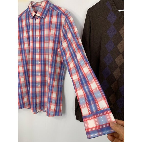 Lot Of Two Mens Medium Plaid Button-Up Shirt & Argyle Sweater 8878 - Picture 11 of 15